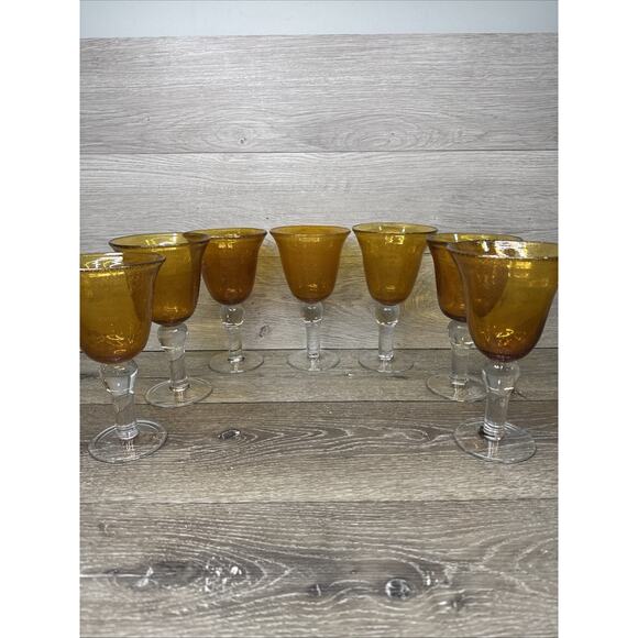 CIRCLEWARE Hand Blown Amber Gold Wine Goblet Glasses~set Of 7 - Picture 1 of 11